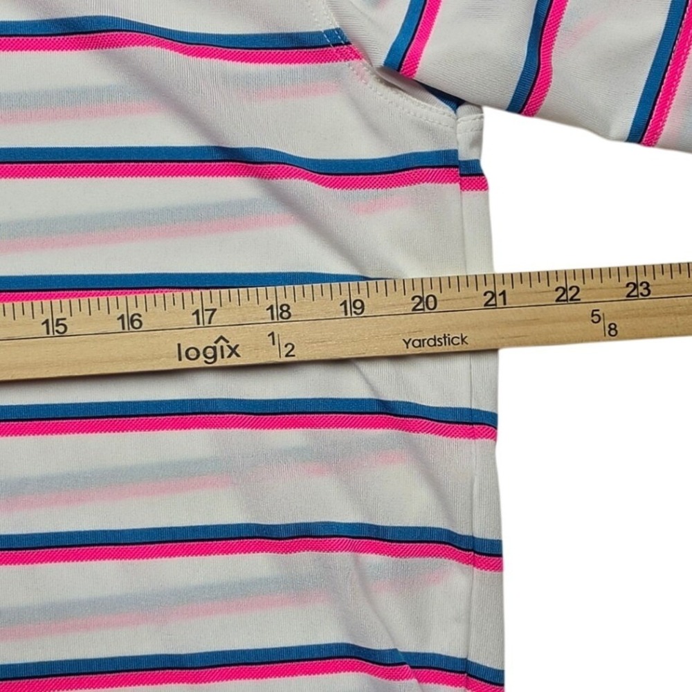 Nike Golf Dri-FIT Mens Large White Pink Blue Striped Polo Shirt 520560-101 - Picture 5 of 12